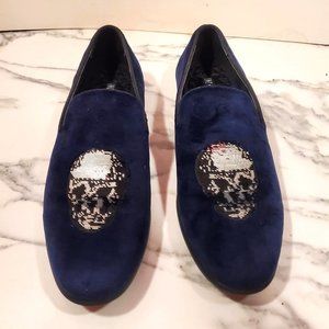 INC International Concepts Navy Blue Velvet & Sequin Skull Loafers Men's Sz 8.5
